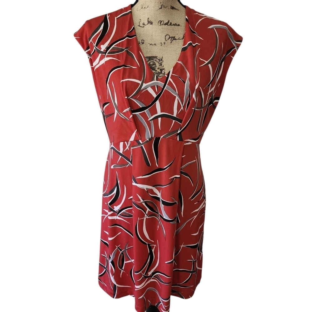 Banana Republic Red Black White Abstract Print Dress - M